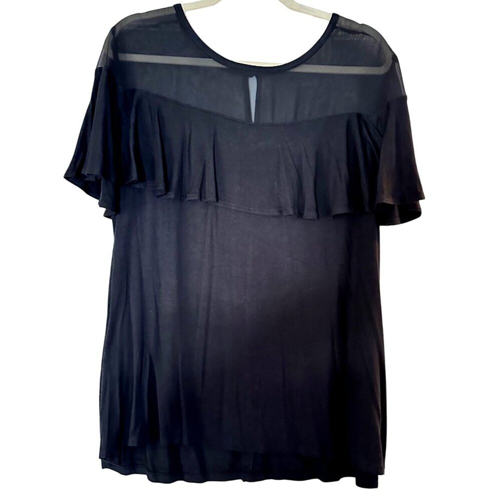 Lane Bryant Womens Top Size 18 20 Short Sleeve Black Ruffle Accent Never Worn
